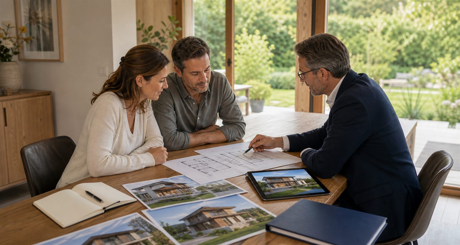 Architekturplan und Materialmuster für besondere Immobilien